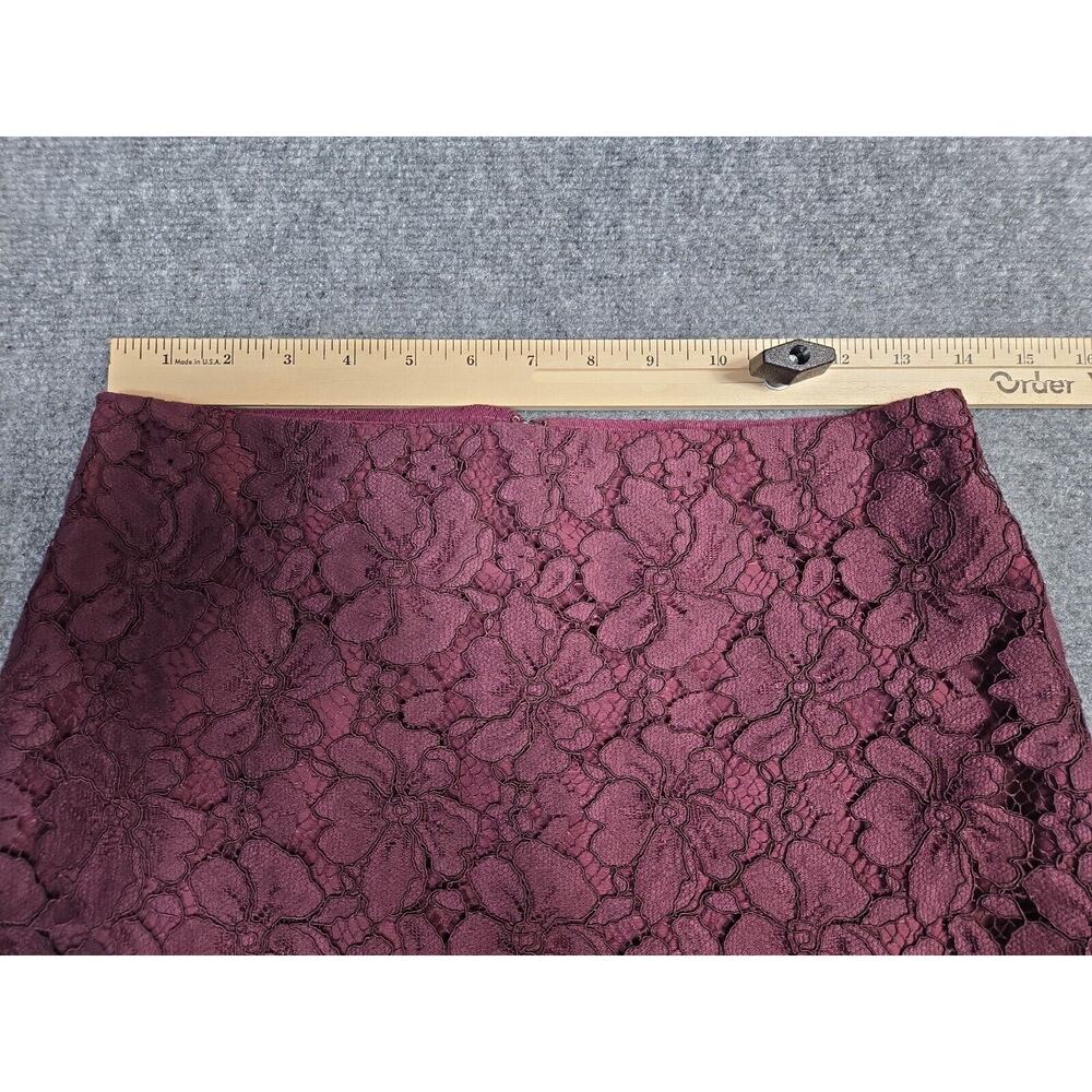 Ann Taylor Factory Straight Pencil Skirt Wine Lace Overlay Size 0 Zip Back - Picture 5 of 9